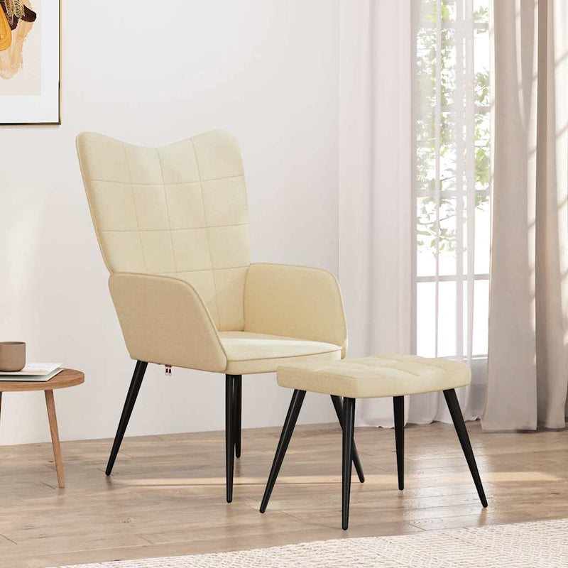Scaun de relaxare cu taburet, crem, textil