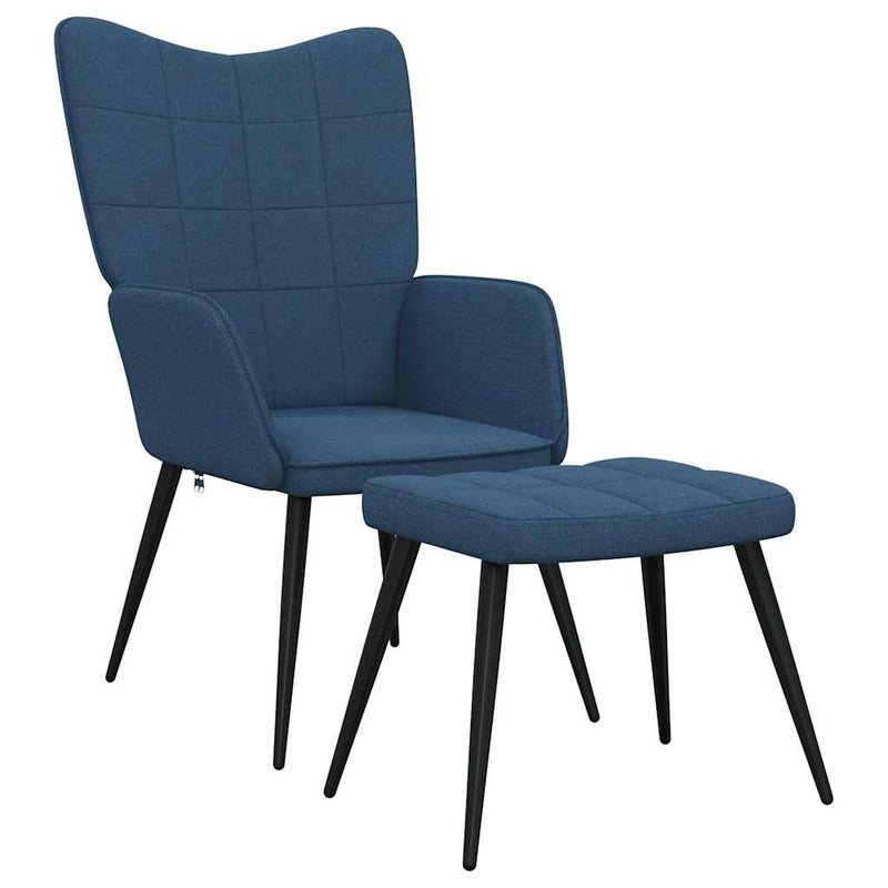 Scaun de relaxare cu taburet, albastru, textil