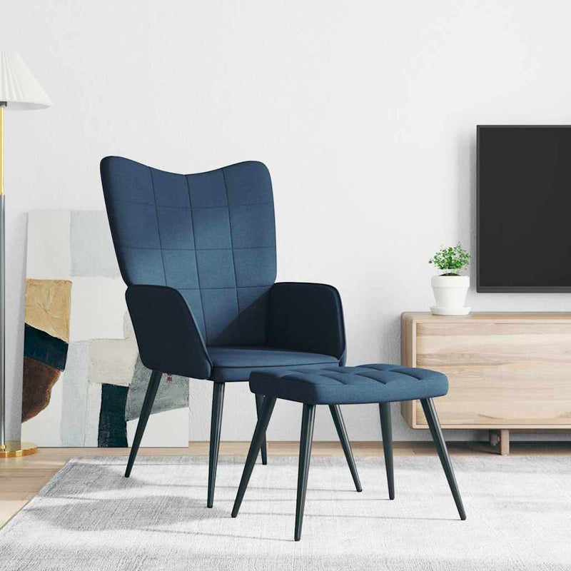Scaun de relaxare cu taburet, albastru, textil