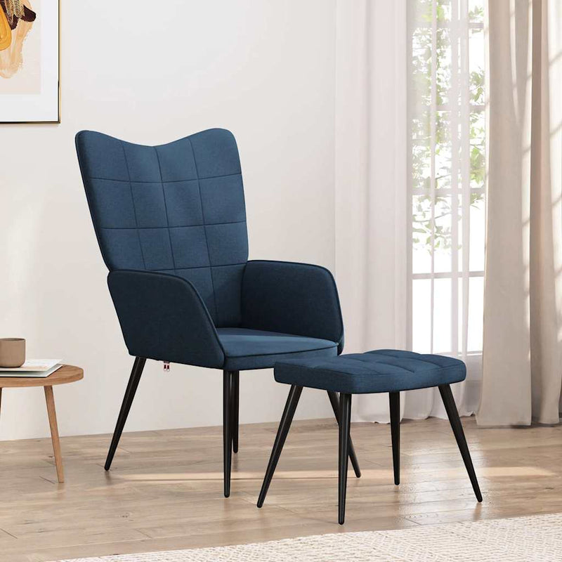 Scaun de relaxare cu taburet, albastru, textil