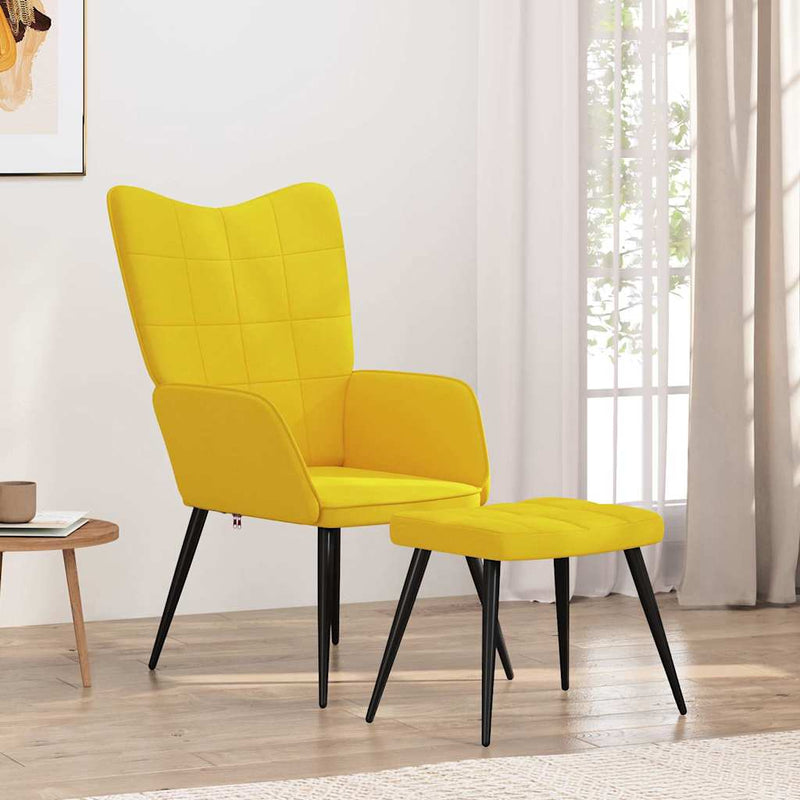 Scaun relaxare cu taburet, galben muștar, textil