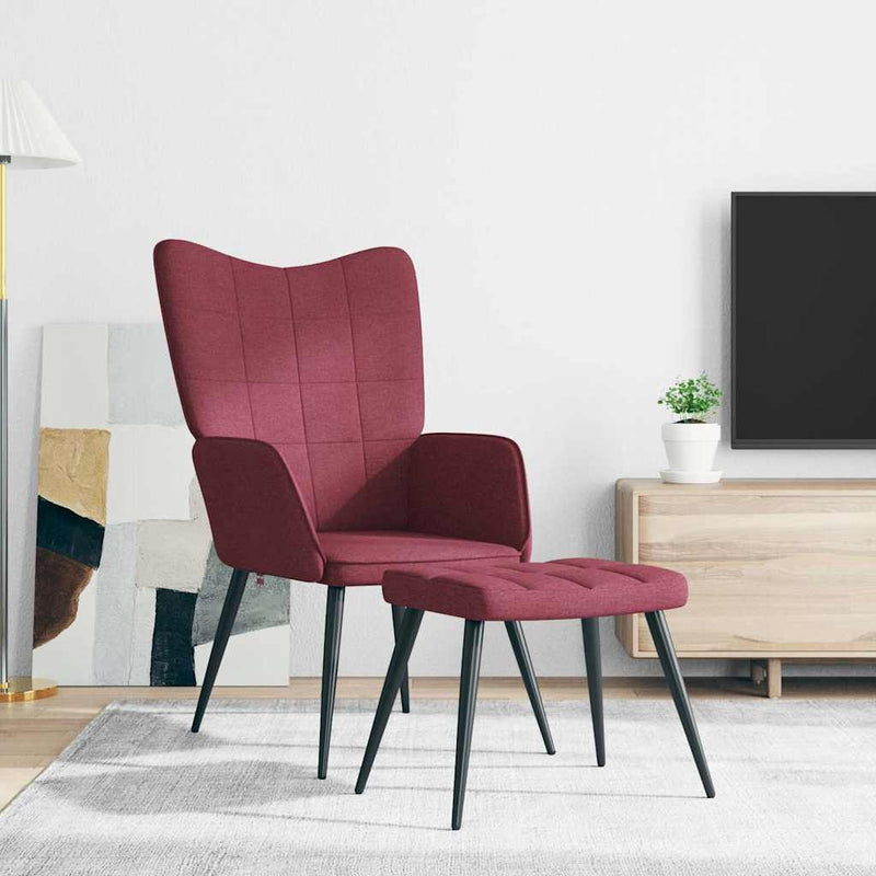 Scaun de relaxare cu taburet, roșu vin, textil