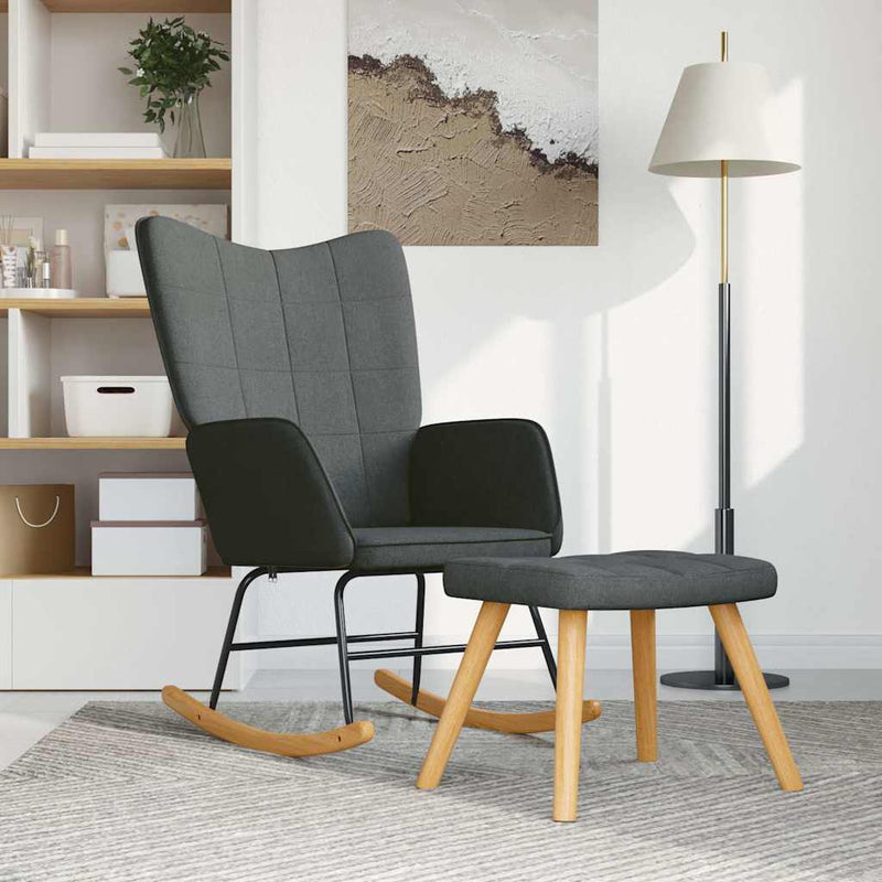Scaun balansoar cu taburet, gri închis, textil