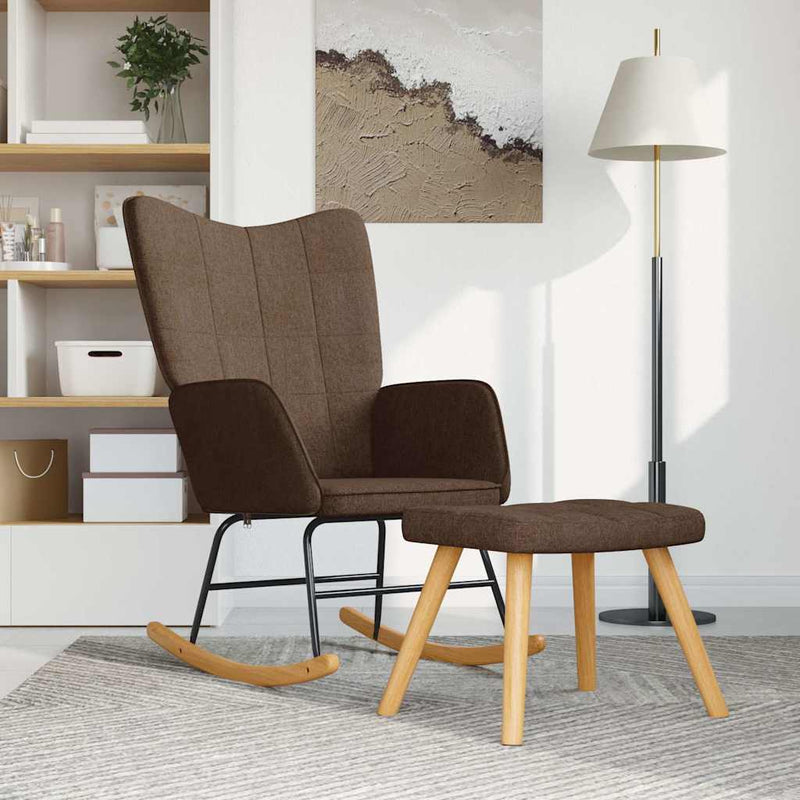 Scaun balansoar cu taburet, maro, textil