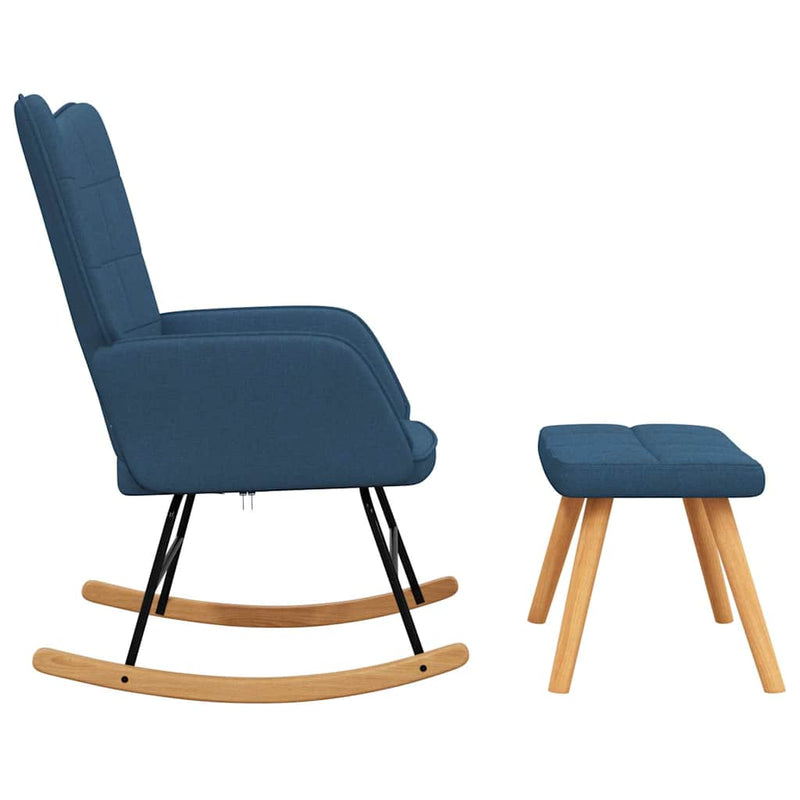 Scaun balansoar cu taburet, albastru, textil