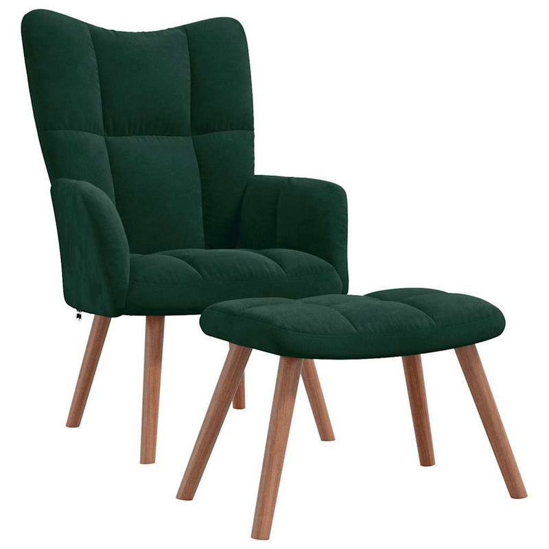 Scaun de relaxare cu taburet, verde închis, catifea