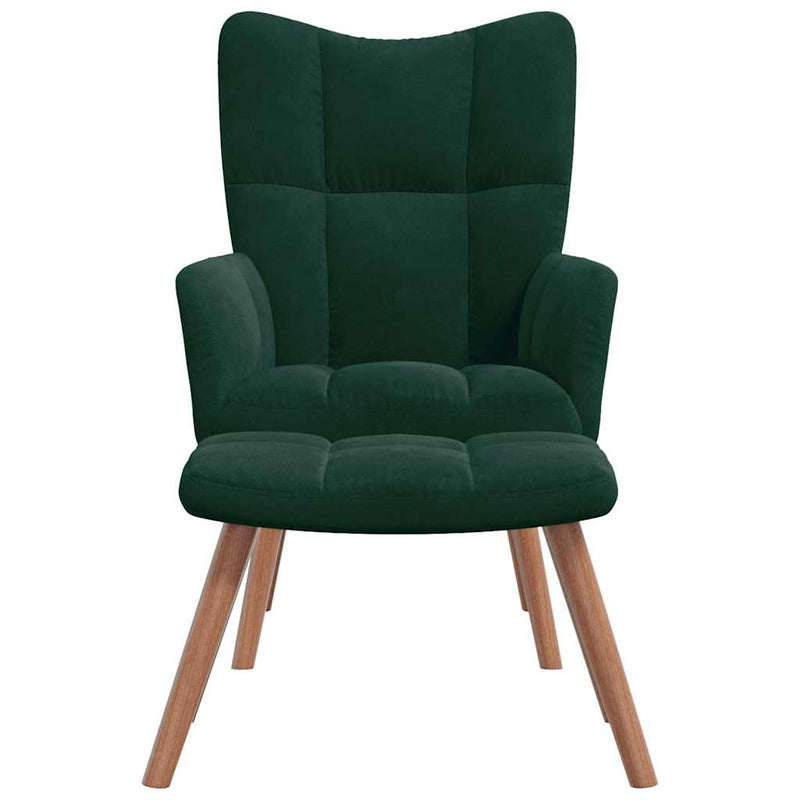 Scaun de relaxare cu taburet, verde închis, catifea