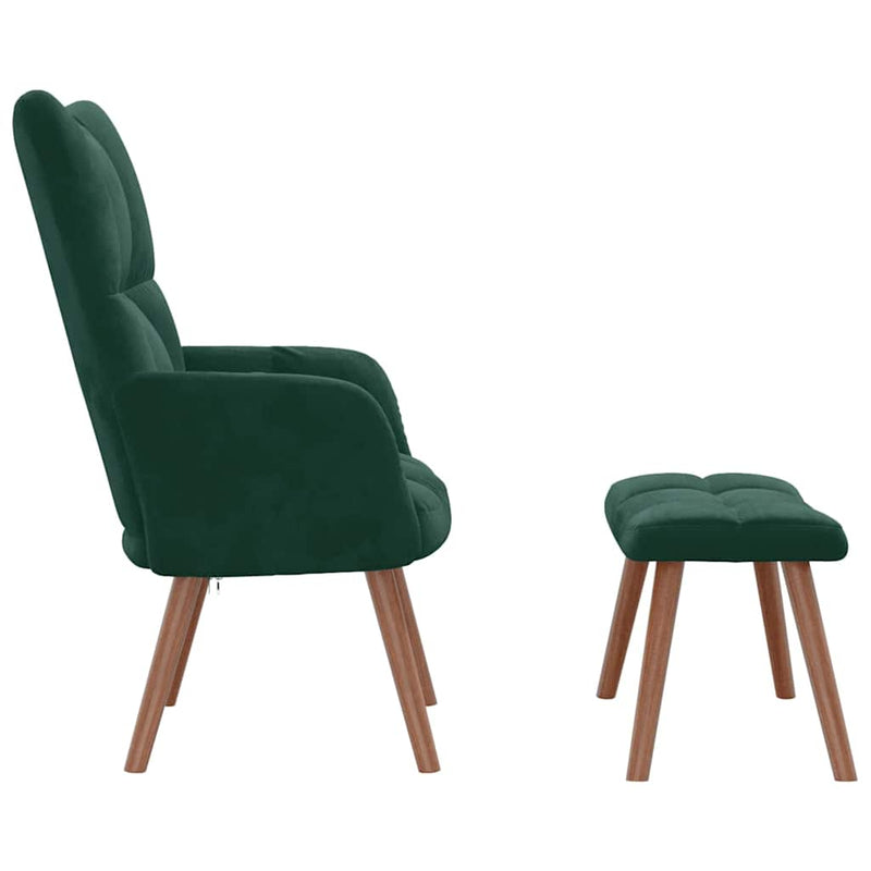 Scaun de relaxare cu taburet, verde închis, catifea