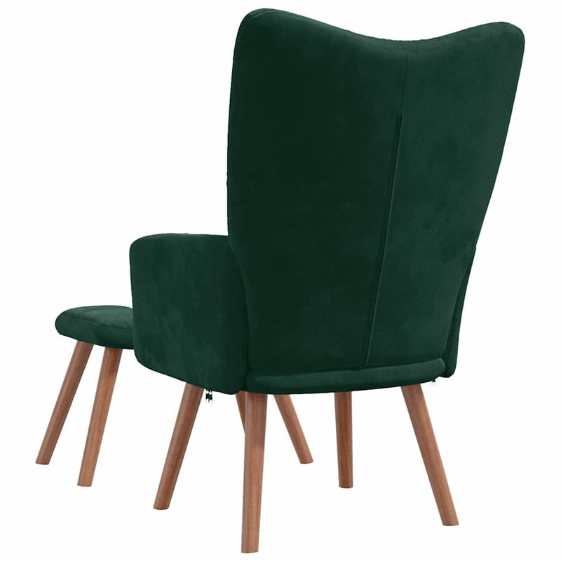 Scaun de relaxare cu taburet, verde închis, catifea