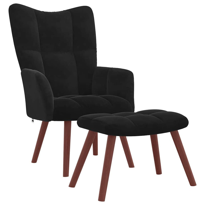 Scaun de relaxare cu taburet, negru, catifea