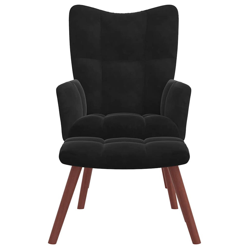 Scaun de relaxare cu taburet, negru, catifea