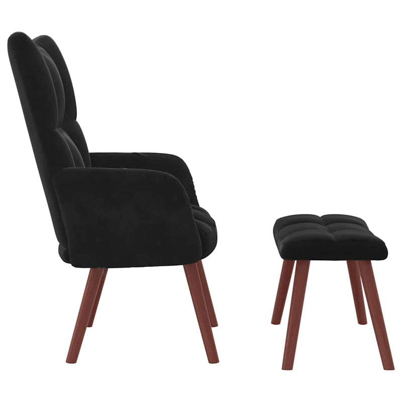 Scaun de relaxare cu taburet, negru, catifea