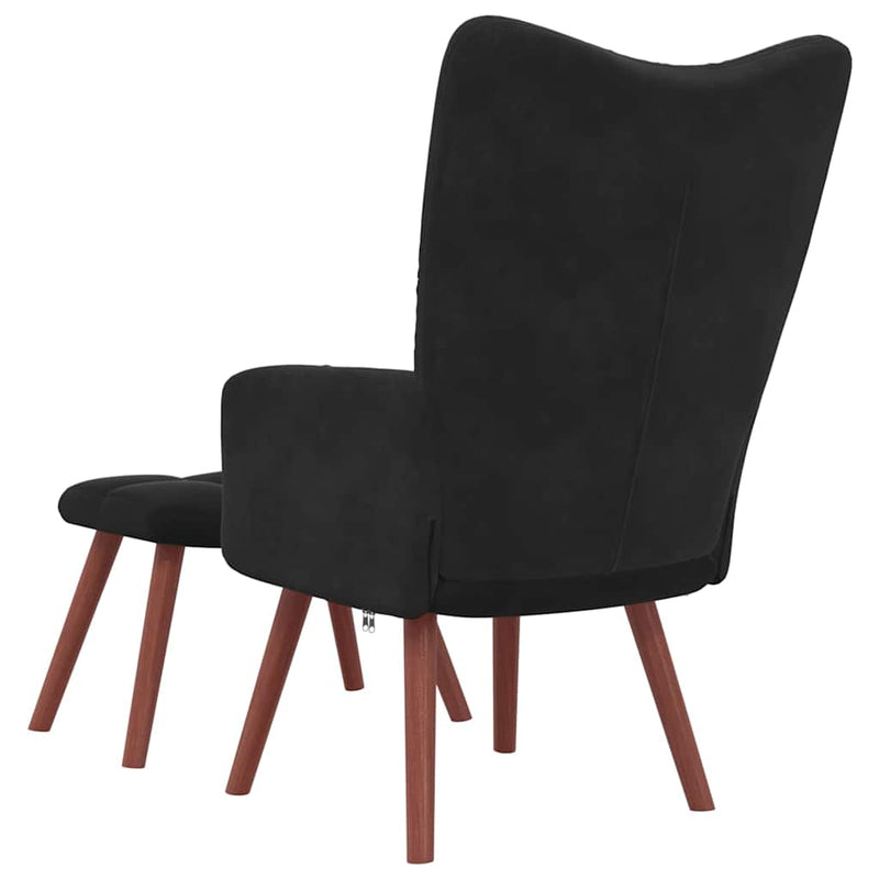 Scaun de relaxare cu taburet, negru, catifea