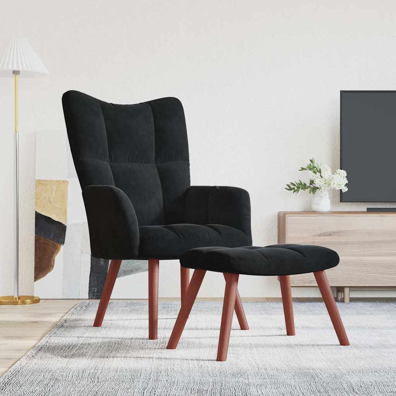 Scaun de relaxare cu taburet, negru, catifea