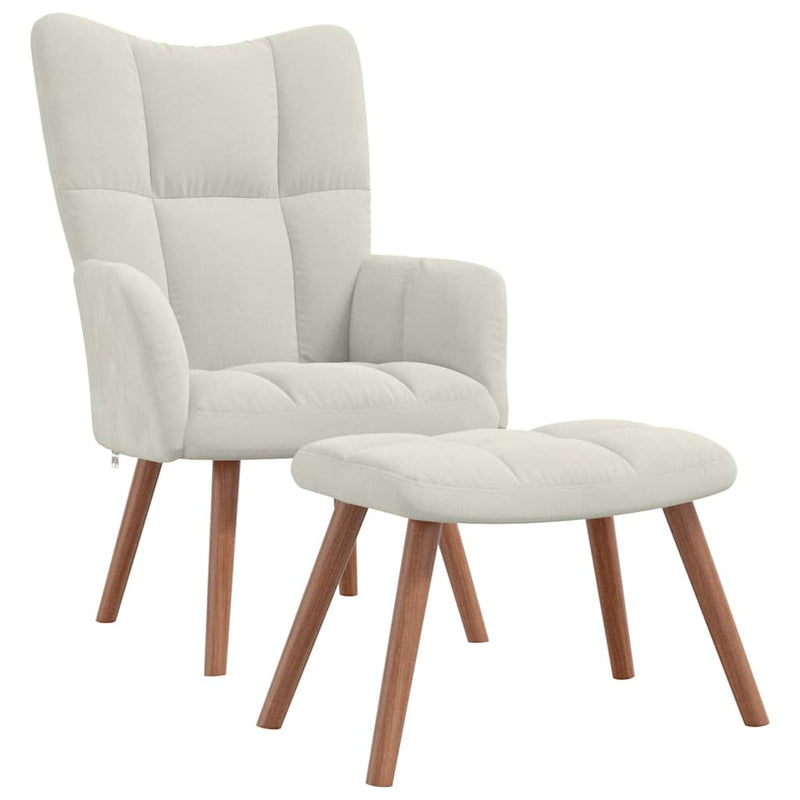 Scaun de relaxare cu taburet, alb crem, catifea