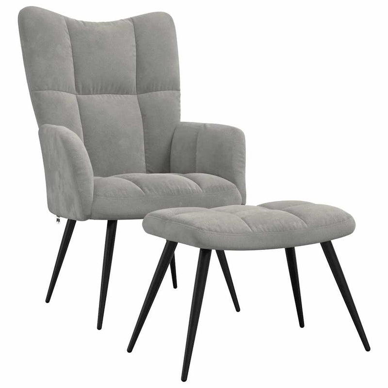 Scaun de relaxare cu taburet, gri deschis, catifea