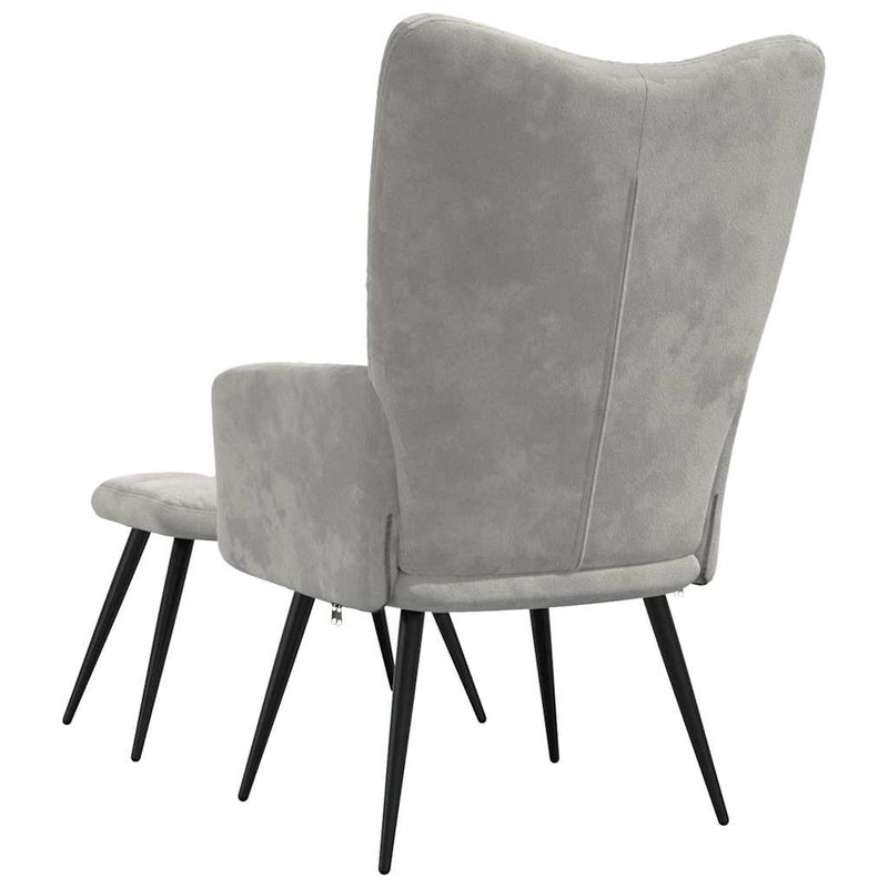 Scaun de relaxare cu taburet, gri deschis, catifea