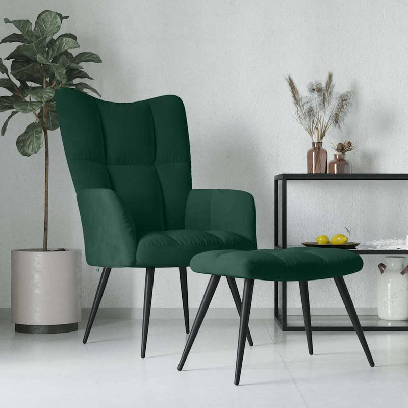 Scaun de relaxare cu taburet, verde închis, catifea