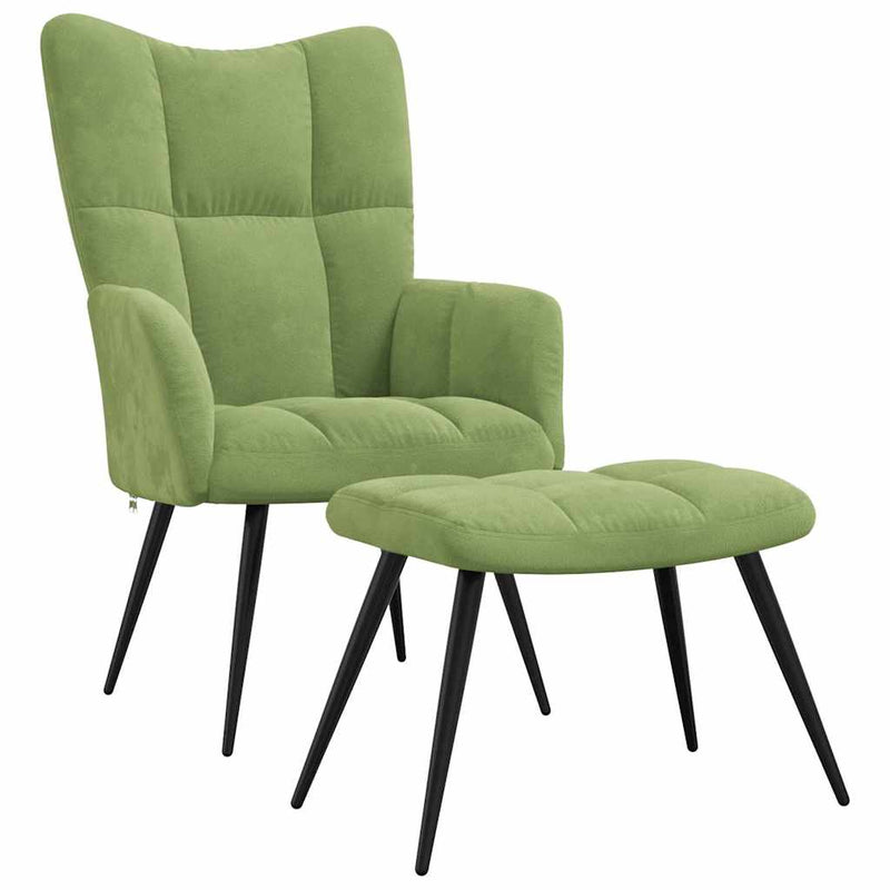 Scaun de relaxare cu taburet, verde deschis, catifea