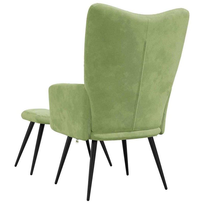 Scaun de relaxare cu taburet, verde deschis, catifea