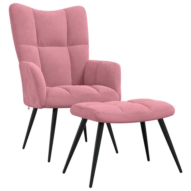 Scaun de relaxare cu taburet, roz, catifea