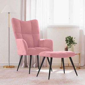 Scaun de relaxare cu taburet, roz, catifea