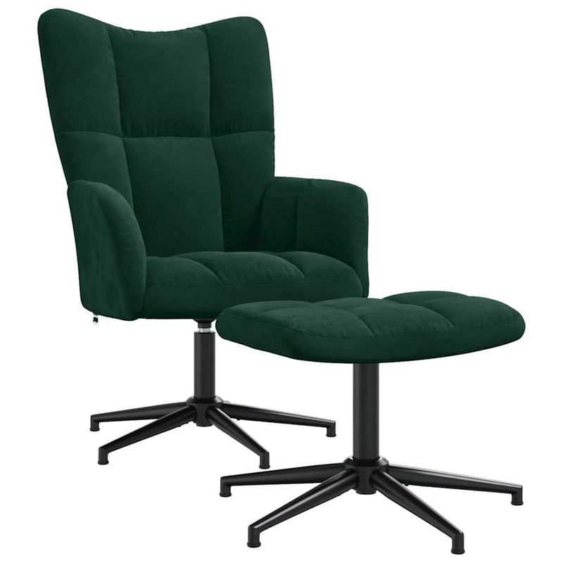 Scaun de relaxare cu taburet, verde închis, catifea