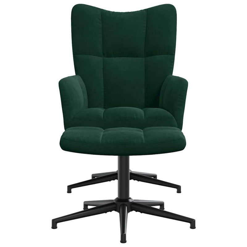 Scaun de relaxare cu taburet, verde închis, catifea