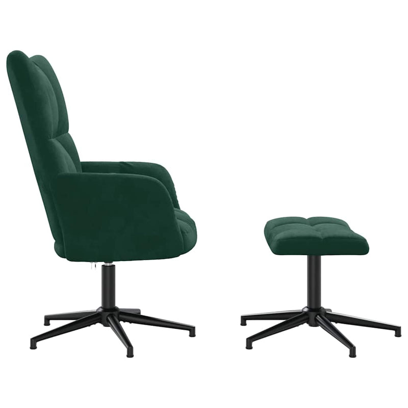Scaun de relaxare cu taburet, verde închis, catifea