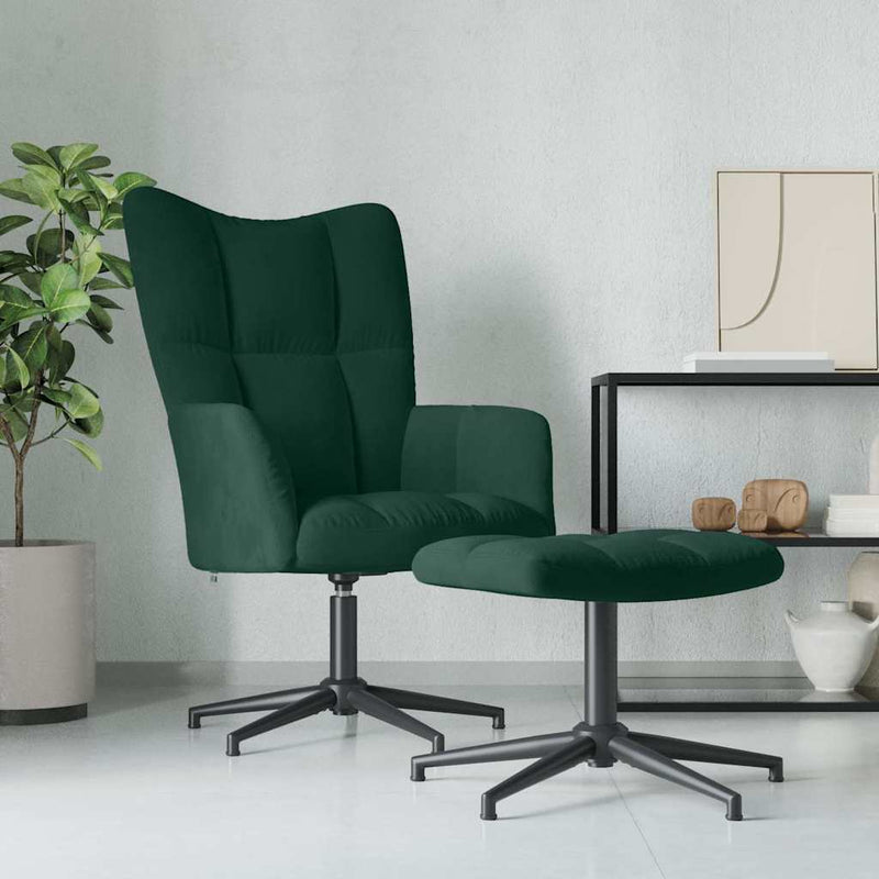 Scaun de relaxare cu taburet, verde închis, catifea