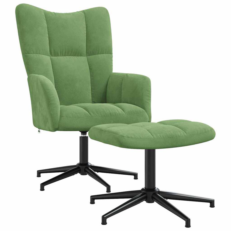 Scaun de relaxare cu taburet, verde deschis, catifea