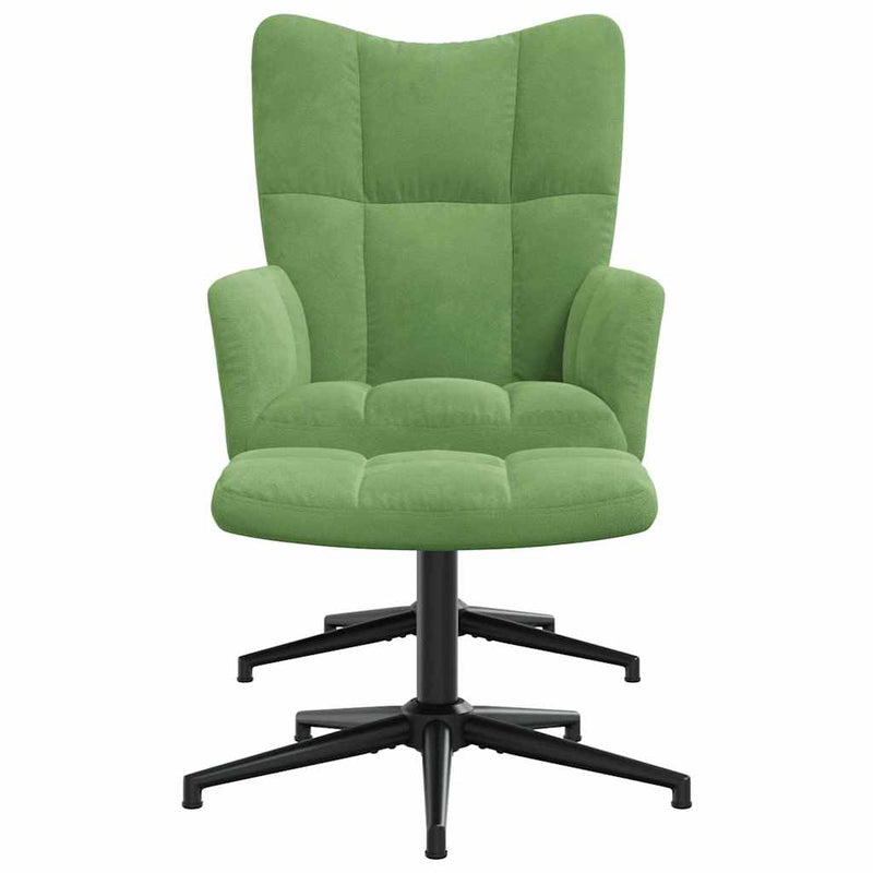 Scaun de relaxare cu taburet, verde deschis, catifea