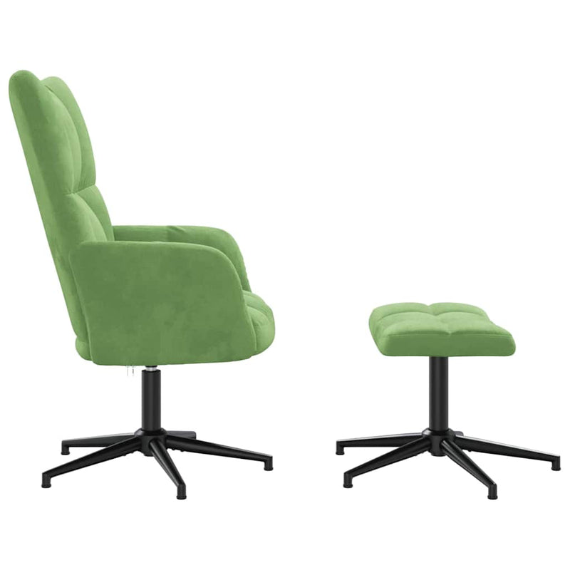 Scaun de relaxare cu taburet, verde deschis, catifea