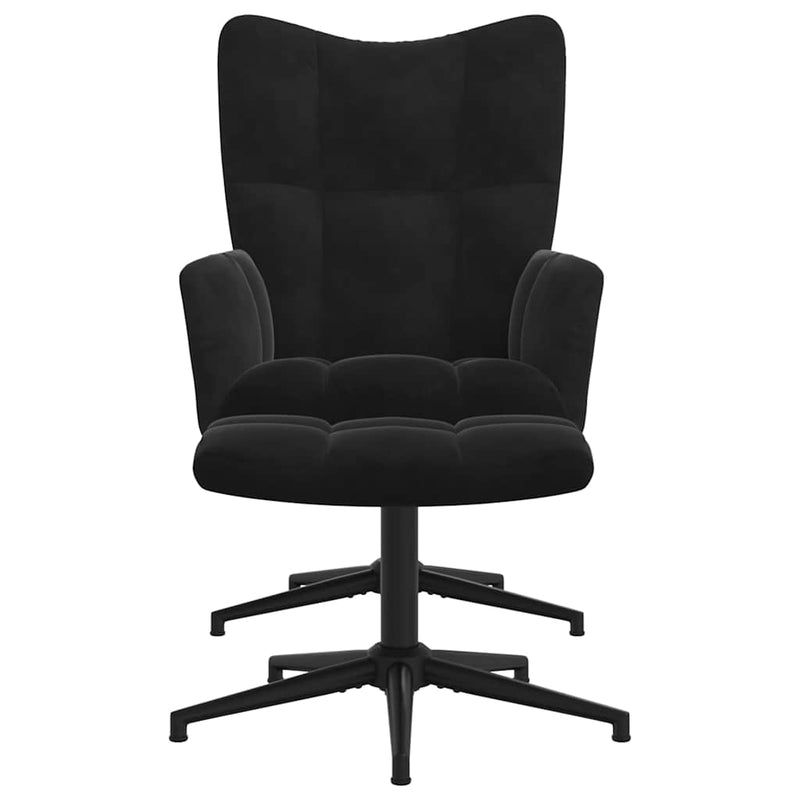 Scaun de relaxare cu taburet, negru, catifea