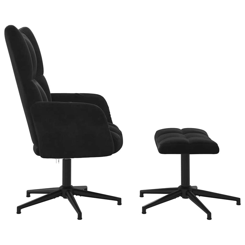 Scaun de relaxare cu taburet, negru, catifea