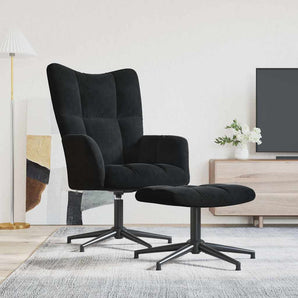Scaun de relaxare cu taburet, negru, catifea