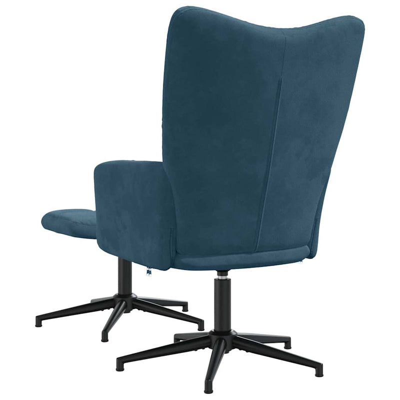 Scaun de relaxare cu taburet, albastru, catifea
