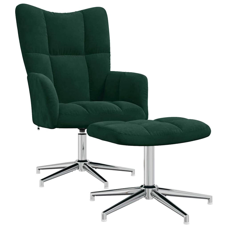 Scaun de relaxare cu taburet, verde închis, catifea