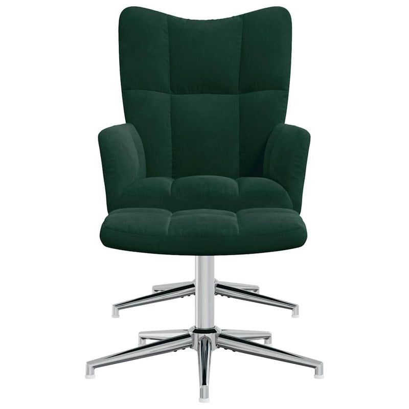 Scaun de relaxare cu taburet, verde închis, catifea