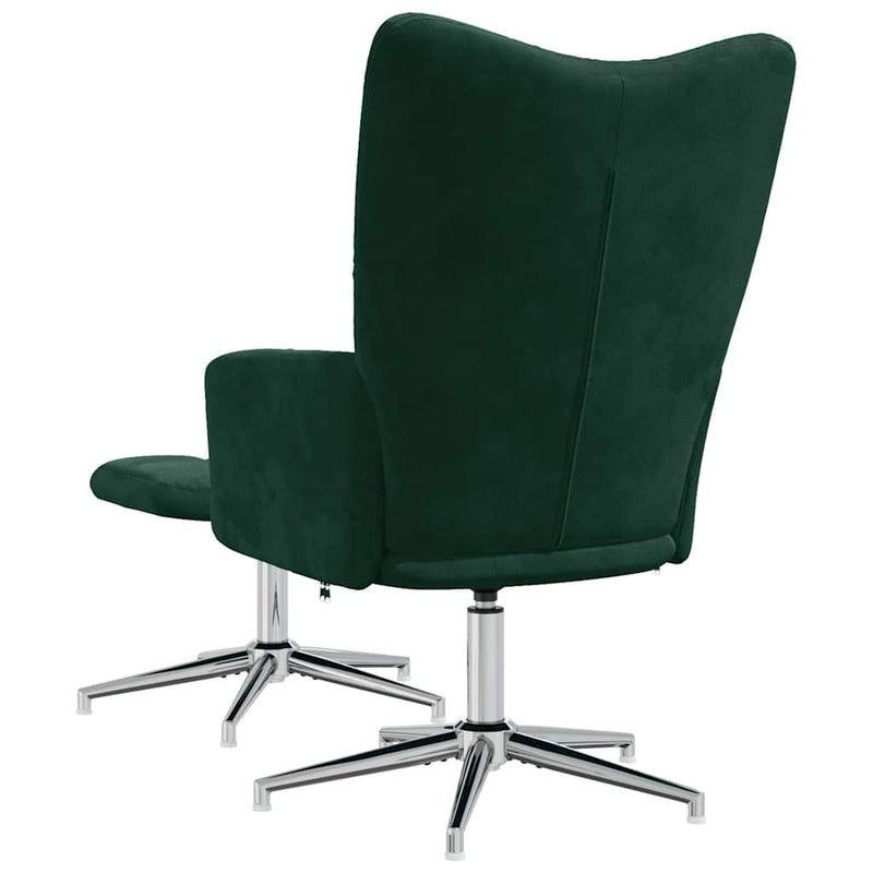 Scaun de relaxare cu taburet, verde închis, catifea