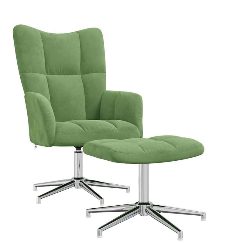 Scaun de relaxare cu taburet, verde deschis, catifea
