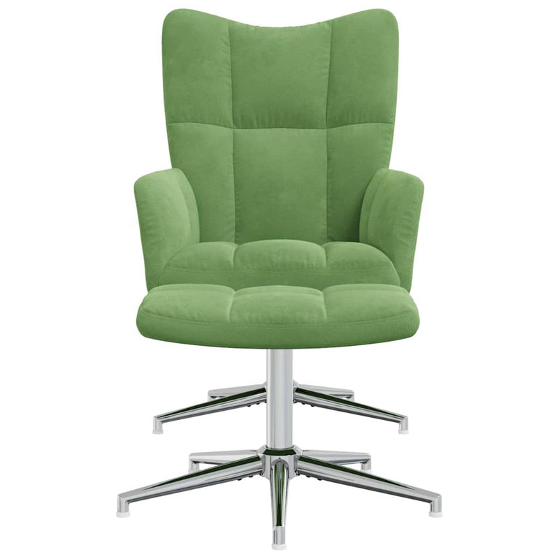 Scaun de relaxare cu taburet, verde deschis, catifea