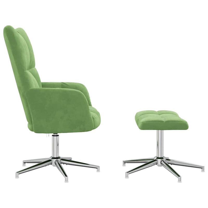 Scaun de relaxare cu taburet, verde deschis, catifea