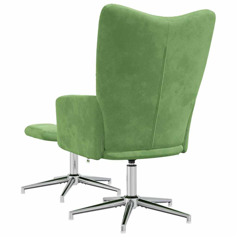 Scaun de relaxare cu taburet, verde deschis, catifea