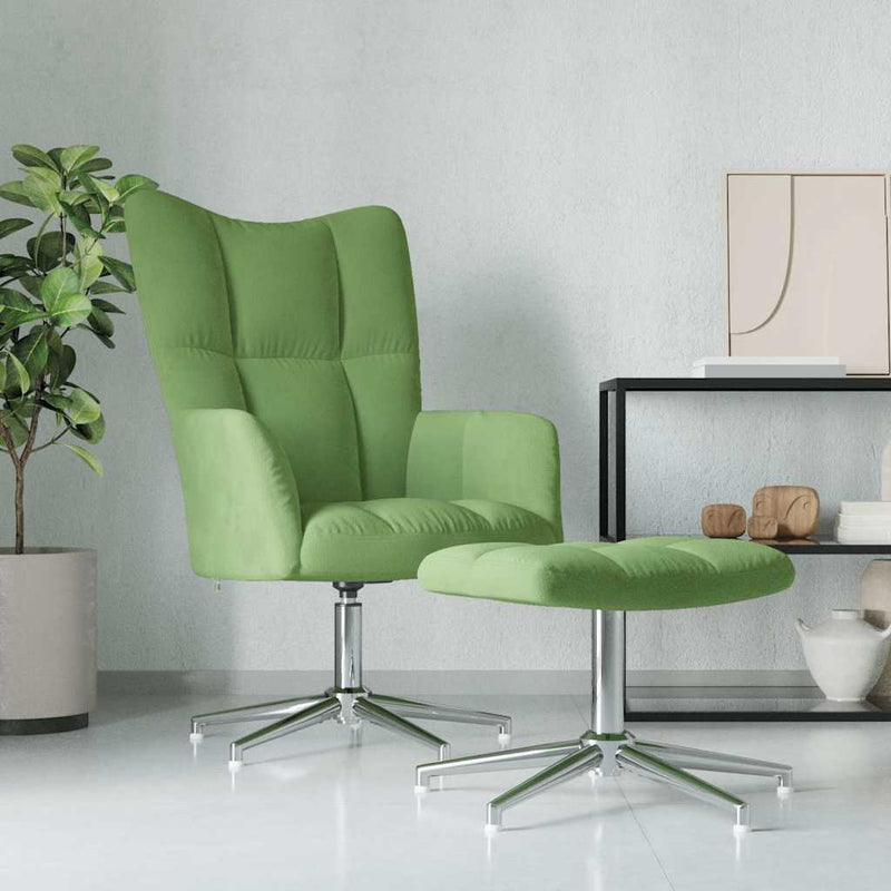 Scaun de relaxare cu taburet, verde deschis, catifea