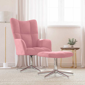 Scaun de relaxare cu taburet, roz, catifea