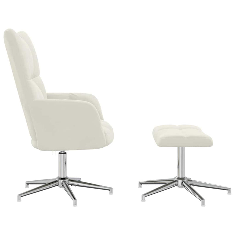 Scaun de relaxare cu taburet, alb crem, catifea