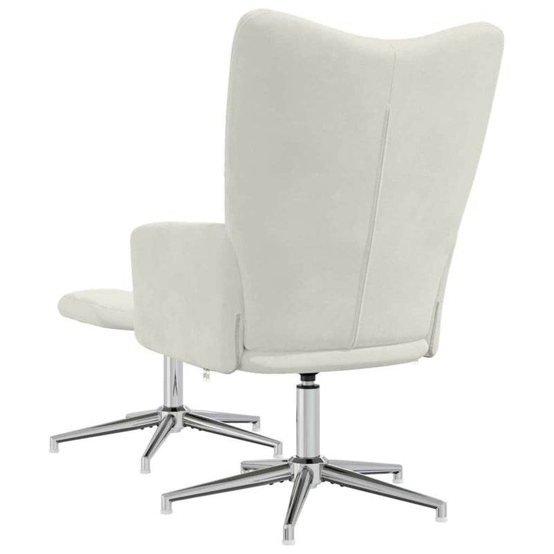Scaun de relaxare cu taburet, alb crem, catifea