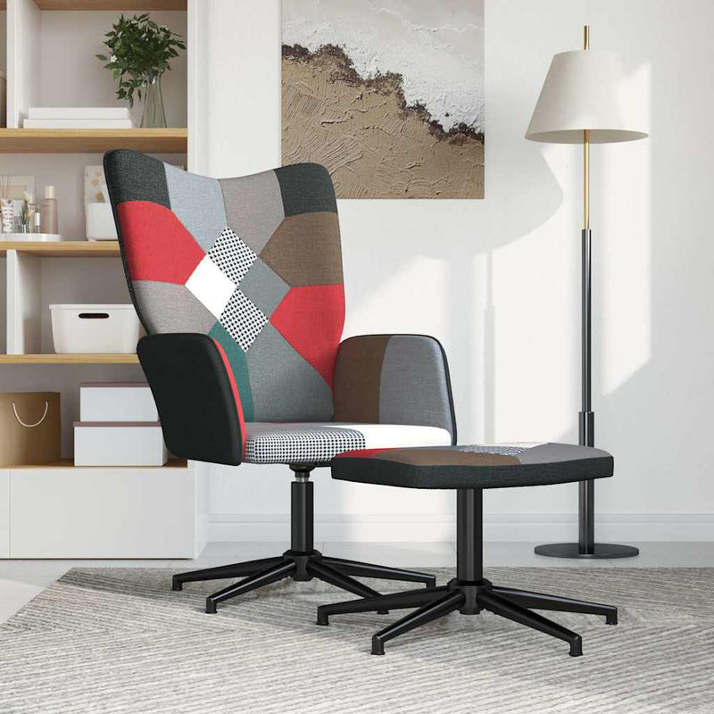 Scaun de relaxare cu taburet, textil, petice