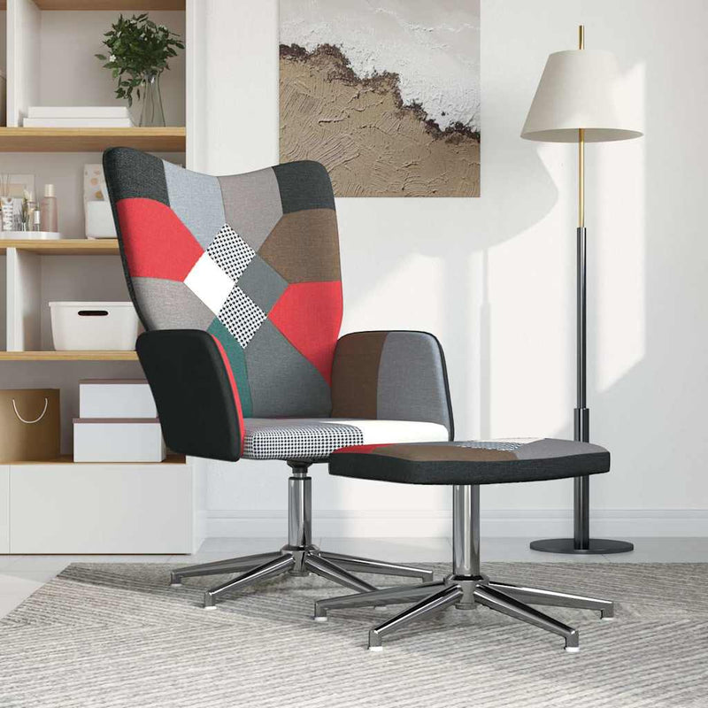 Scaun de relaxare cu taburet, textil, petice